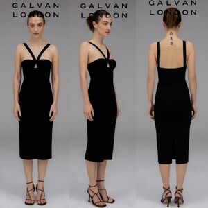 New Galvan London Sculpted Venus Black Midi Cocktail Dress NWT Medium